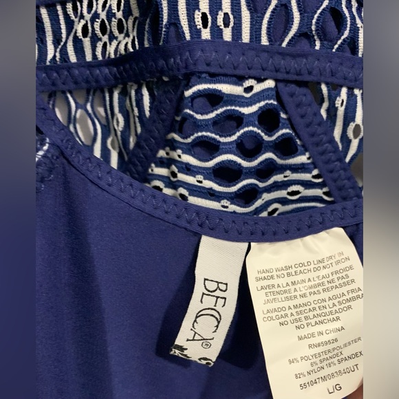 NWT, BECCA- "Color Play Mesh One Piece Swimsuit" in Navy/White, Sz Large - Picture 8 of 10